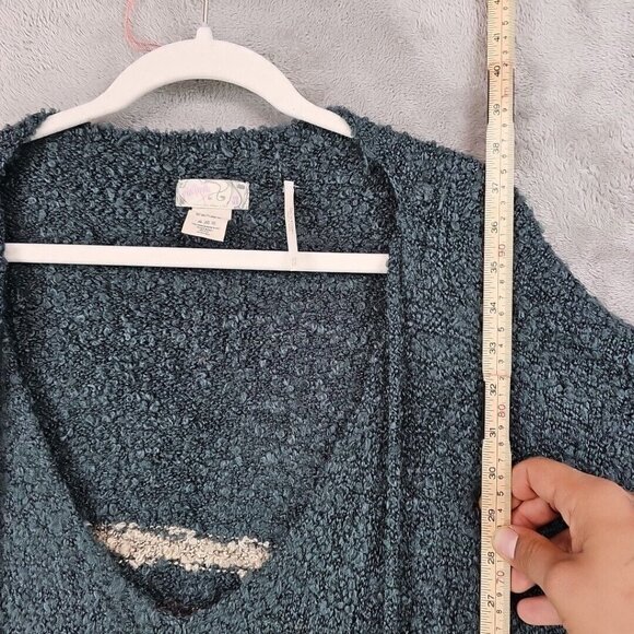 Free People Poncho Sweater Womens One Size Teal/Rose Stripe Bohemian Tasseled - Picture 6 of 7